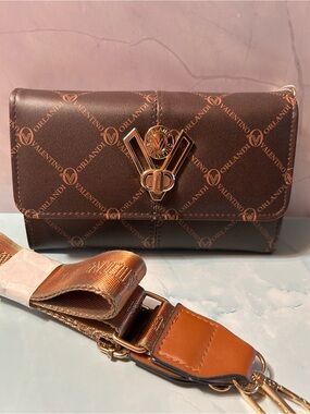Valentino Orlandi Brown Logo Shoulder Bag with Gold Hardware